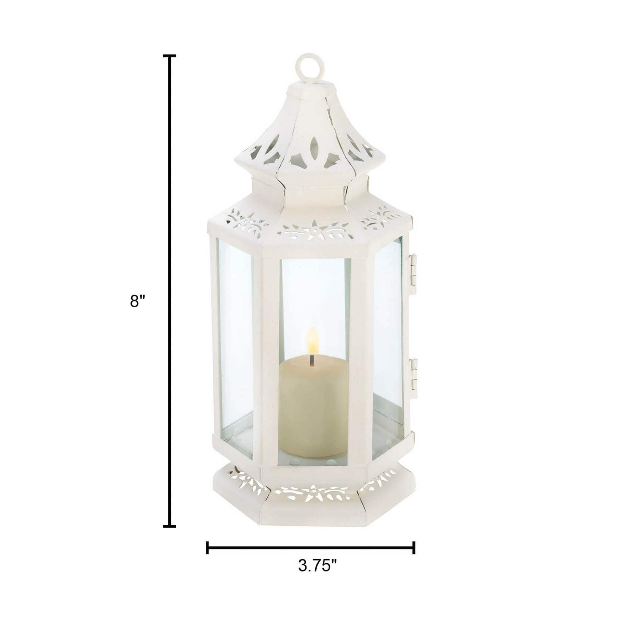 8" White Metal Victorian Lantern with Floral Cutouts